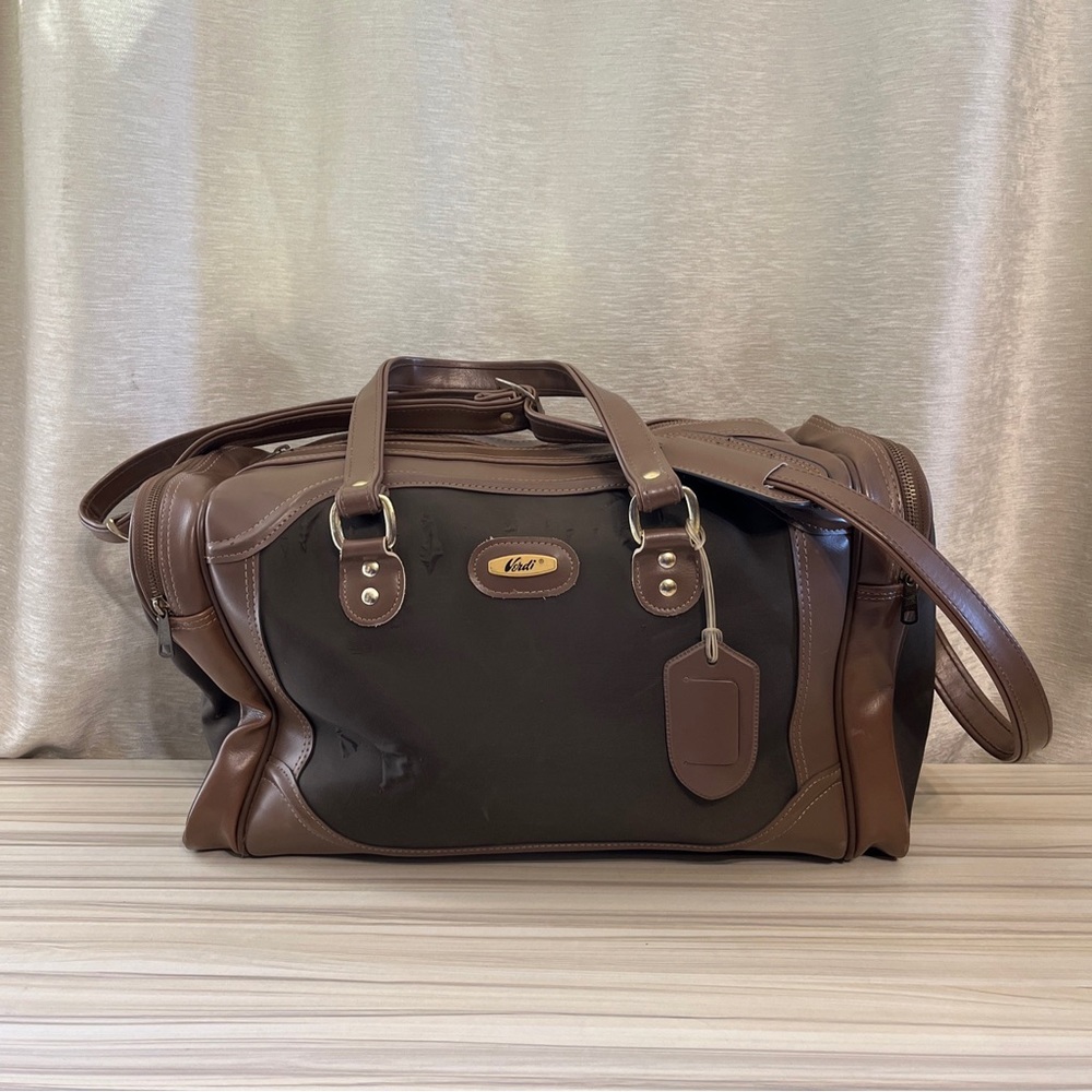Vintage Verdi Carry On Travel Luggage Brown  Crossbody  w/Shoulder Pad